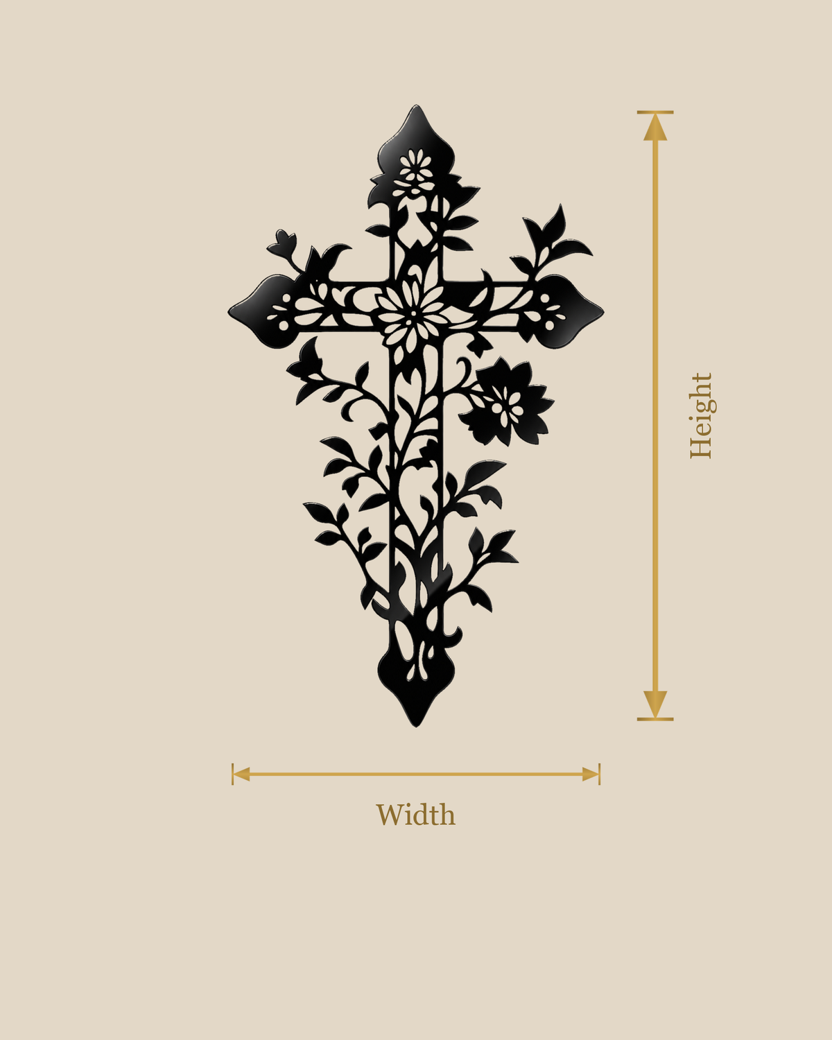 Size guide showing the width and height of this piece.