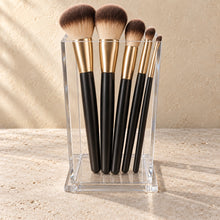 Makeup Brush Holder in clear acrylic, in use