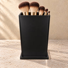 Makeup Brush Holder in black acrylic, in use