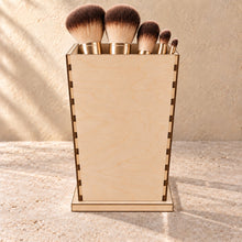 Makeup Brush Holder in wood (birch plywood), in use