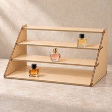 Four-Step Perfume Display Riser in wood (birch plywood), in use