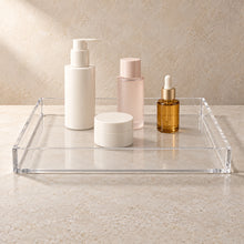 Skincare Countertop Tray in clear acrylic, in use