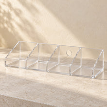 Bedside Remote and Phone Caddy in clear acrylic, empty
