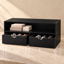 Coffee Capsule Organiser with Two Drawers in black acrylic, in use