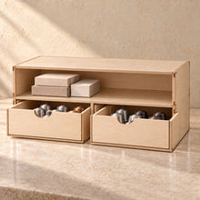 Coffee Capsule Organiser with Two Drawers in wood (birch plywood), in use