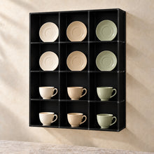 Cup and Saucer Wall Display Rack in black acrylic, in use