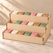 Three-Tier Tea Sachet Organiser in wood (birch plywood), in use