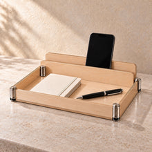 Desk Organiser with Phone Slot in wood (birch plywood), in use
