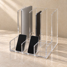 Multi-Device Charging Organiser in clear acrylic, in use