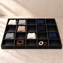 Drawer Divider Grid, 20 Compartments in black acrylic, in use