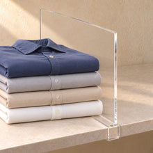 Wardrobe Shelf Divider in clear acrylic, in use