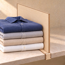 Wardrobe Shelf Divider in wood (birch plywood), in use