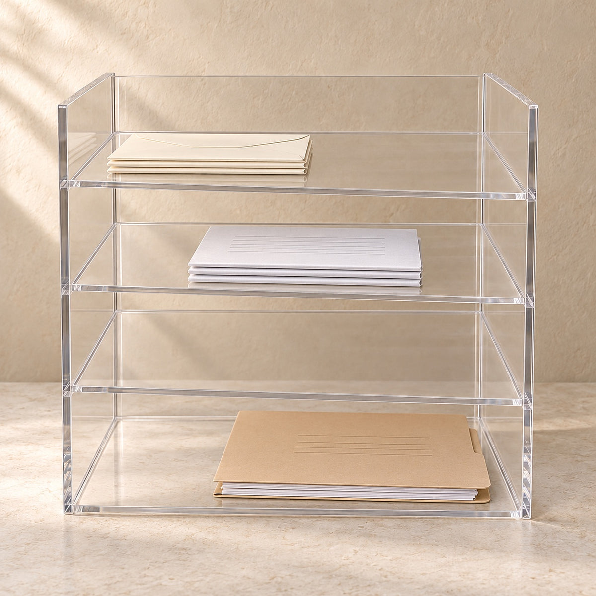 Household Document Sorter in clear acrylic, in use