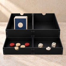 Board Game Box Insert, Set of Four Trays in black acrylic, in use