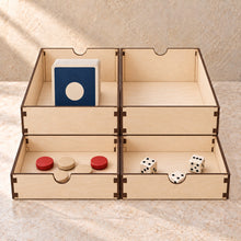 Board Game Box Insert, Set of Four Trays in wood (birch plywood), in use
