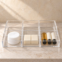 Bathroom Amenity Tray, Six Compartments in clear acrylic, in use