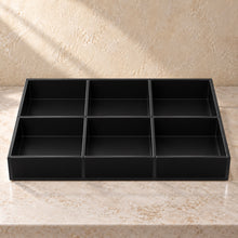 Bathroom Amenity Tray, Six Compartments in black acrylic, empty