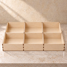 Bathroom Amenity Tray, Six Compartments in wood (birch plywood), empty