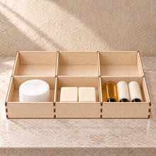 Bathroom Amenity Tray, Six Compartments in wood (birch plywood), in use