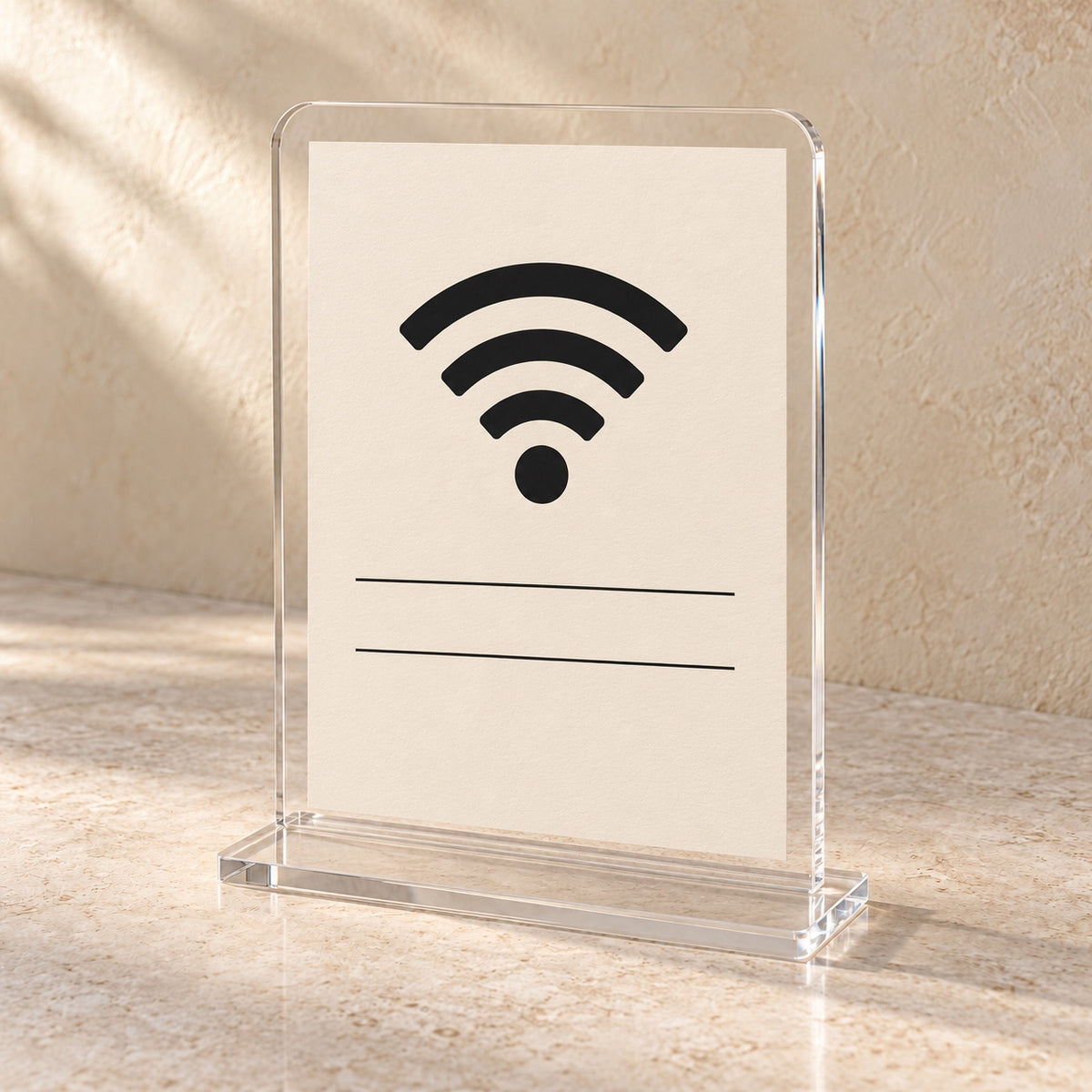 Guest Wi-Fi and Information Stand in clear acrylic, in use