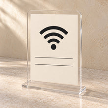 Guest Wi-Fi and Information Stand in clear acrylic, in use