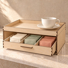 Hospitality Tray with Drawer in wood (birch plywood), in use