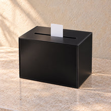Key Card Return Box in black acrylic, in use