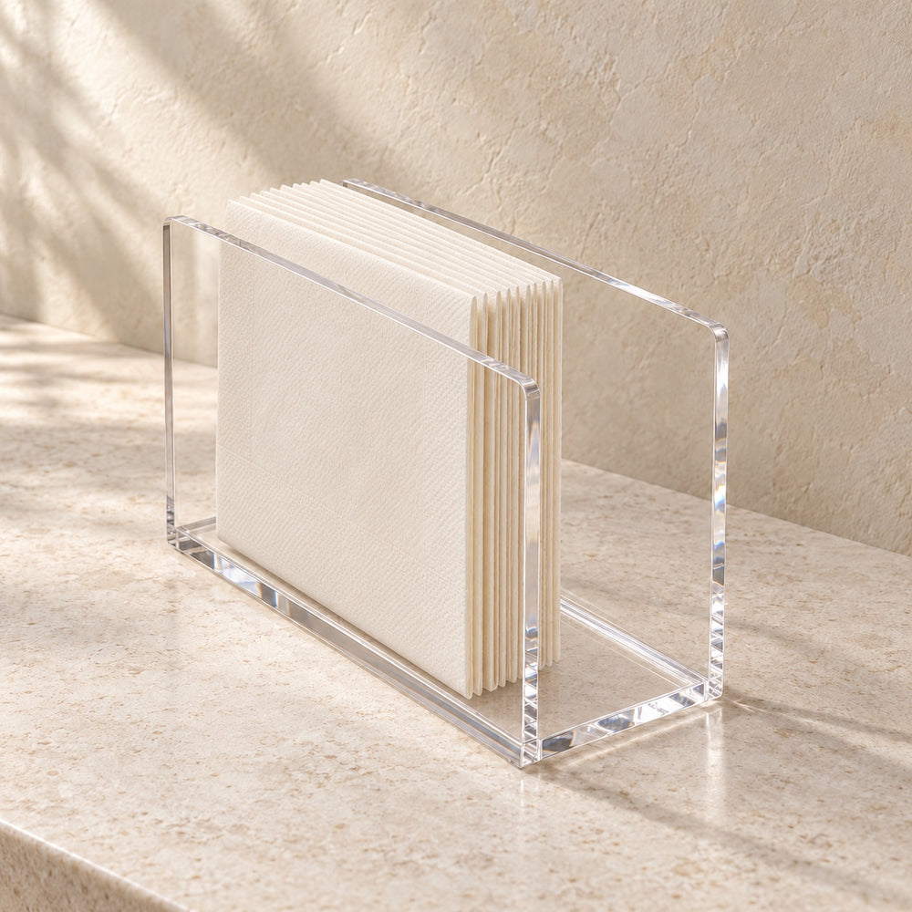 Napkin Holder in clear acrylic, in use
