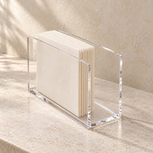 Napkin Holder in clear acrylic, in use