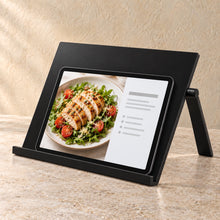 Recipe and Tablet Stand in black acrylic, in use