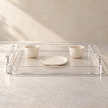 Serving Tray with Handles in clear acrylic, in use