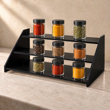 Three-Step Spice Jar Riser in black acrylic, in use