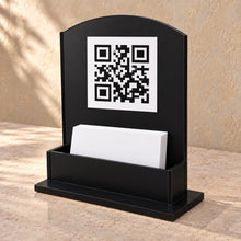 Appointment Card and QR Code Holder in black acrylic, in use