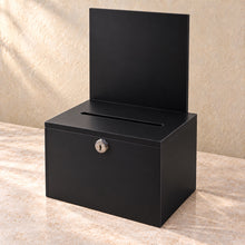 Suggestion Box with Lock and Sign Panel in black acrylic, empty