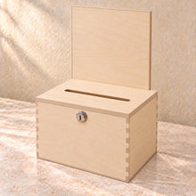 Suggestion Box with Lock and Sign Panel in wood (birch plywood), empty