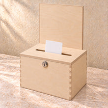 Suggestion Box with Lock and Sign Panel in wood (birch plywood), in use