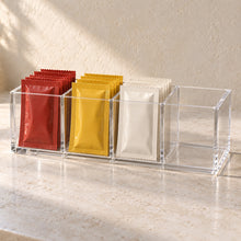 Condiment Sachet Caddy, Four Compartments in clear acrylic, in use