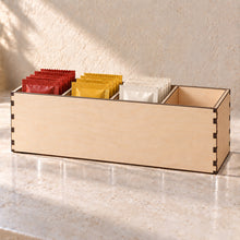Condiment Sachet Caddy, Four Compartments in wood (birch plywood), in use
