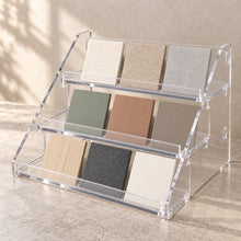 Counter Sample Display Stand in clear acrylic, in use