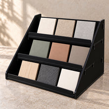 Counter Sample Display Stand in black acrylic, in use