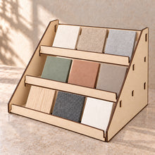 Counter Sample Display Stand in wood (birch plywood), in use