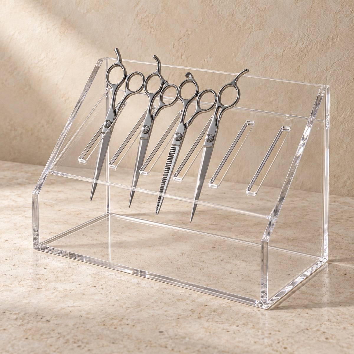 Scissor Holder Organiser in clear acrylic, in use