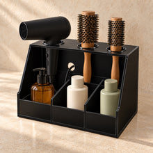 Stylist Workstation Organiser in black acrylic, in use