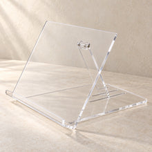 Adjustable Book and Tablet Reading Stand in clear acrylic, empty