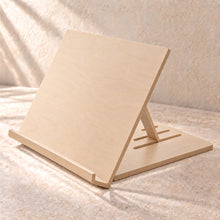 Adjustable Book and Tablet Reading Stand in wood (birch plywood), empty