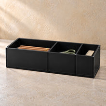 Student Desk Caddy, Three Compartments in black acrylic, in use