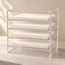 Five-Compartment Document Sorter in clear acrylic, in use