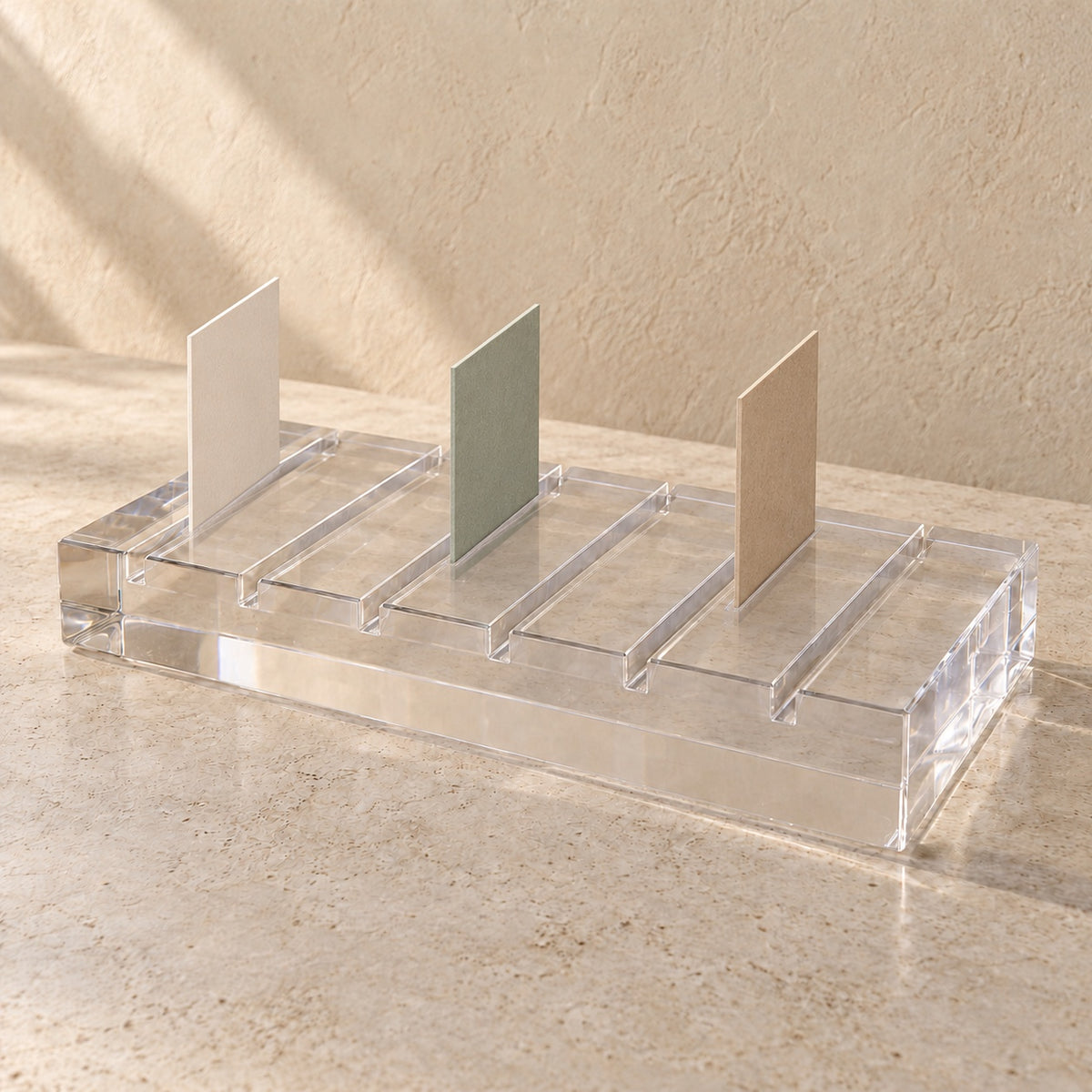 Job Card and Document Rack, Six Slots in clear acrylic, in use