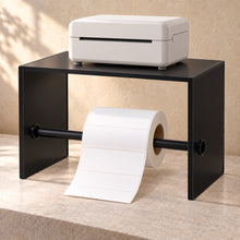 Packing Station Organiser with Label Roll Holder in black acrylic, in use