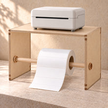 Packing Station Organiser with Label Roll Holder in wood (birch plywood), in use